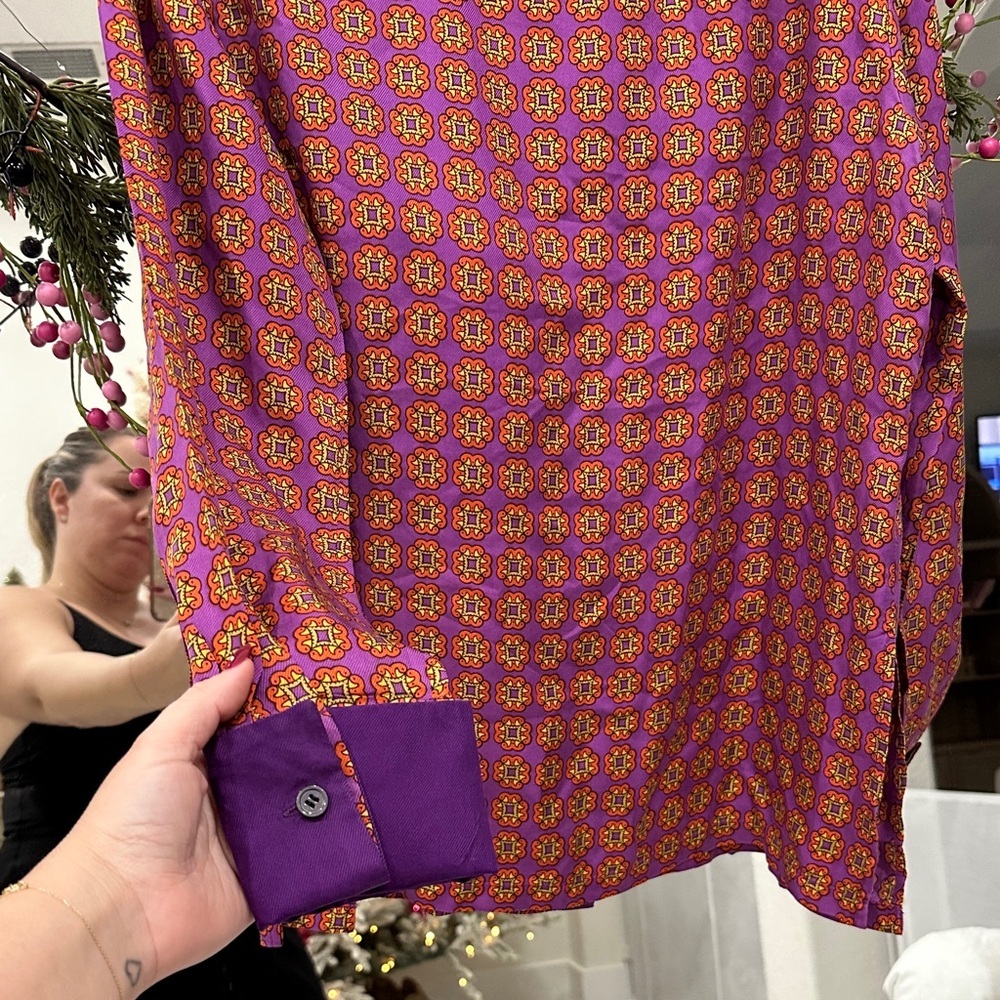 Women's Purple Printed Button-Up Blouse - Picture 5 of 5